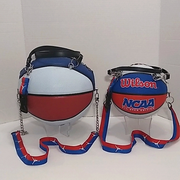 NWT HANDMADE "Mommy" & "Mini Me" RED, WHITE & BLUE Basketball Purses 🏀🏀 - Picture 3 of 15